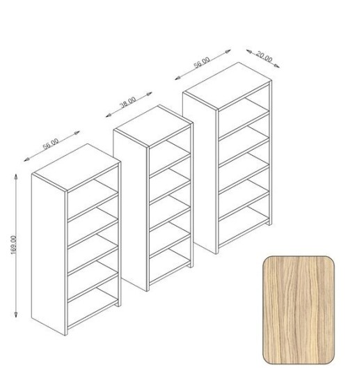 Bibliothèque CLARITA 56 cm + 38 cm + 56 cm bois