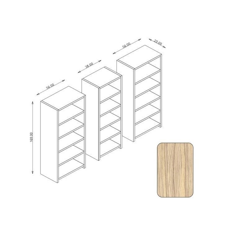 Bibliothèque CLARITA 56 cm + 38 cm + 56 cm bois