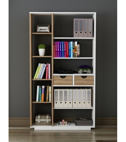 Bibliothèque LUMA 80 cm noyer et blanc