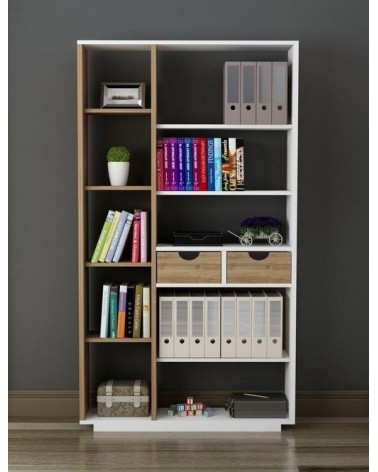 Bibliothèque LUMA 80 cm noyer et blanc