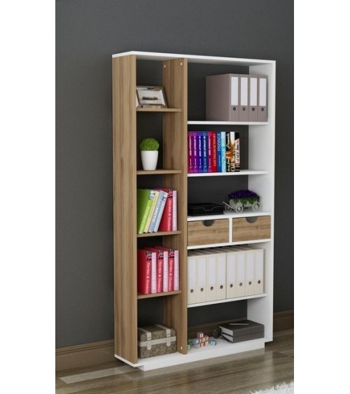 Bibliothèque LUMA 80 cm noyer et blanc