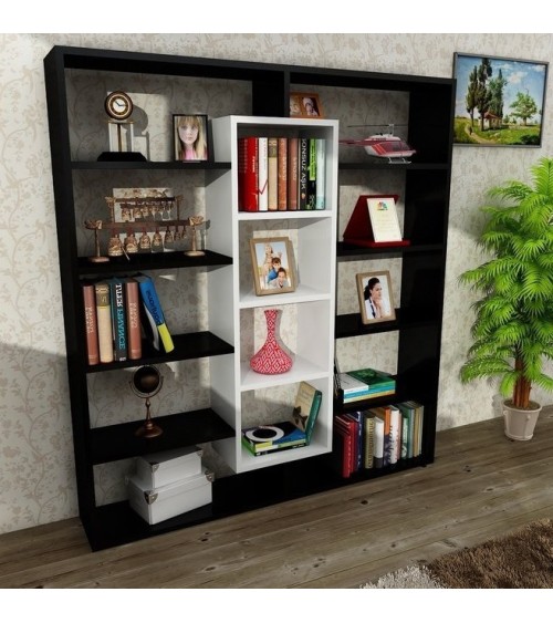 Bibliothèque GRANDE Noir - blanc 125 cm