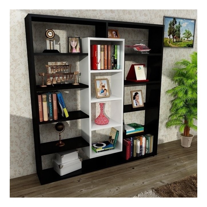 Bibliothèque GRANDE Noir - blanc 125 cm