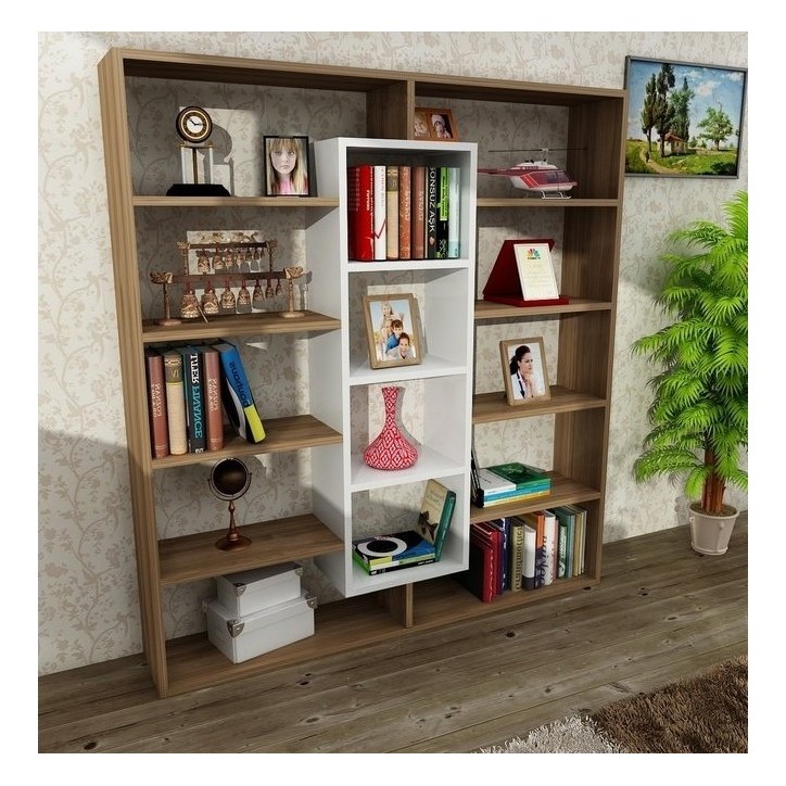 Bibliothèque GRANDE Noyer - blanc 125 cm