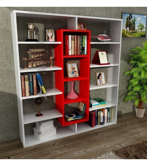 Bibliothèque GRANDE Blanc - rouge 125 cm