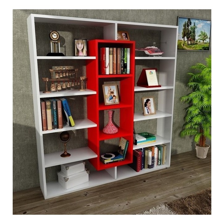 Bibliothèque GRANDE Blanc - rouge 125 cm