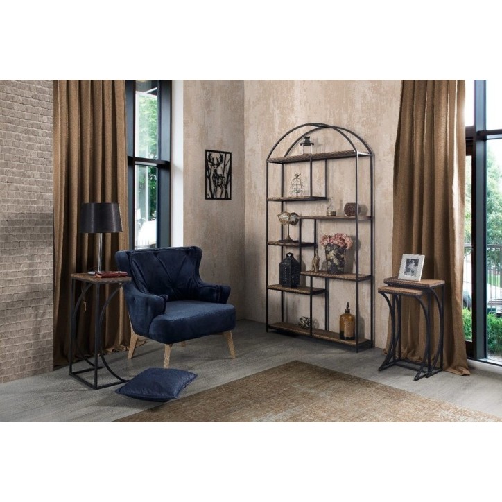 Bibliothèque REX 100 cm noyer et métal noir