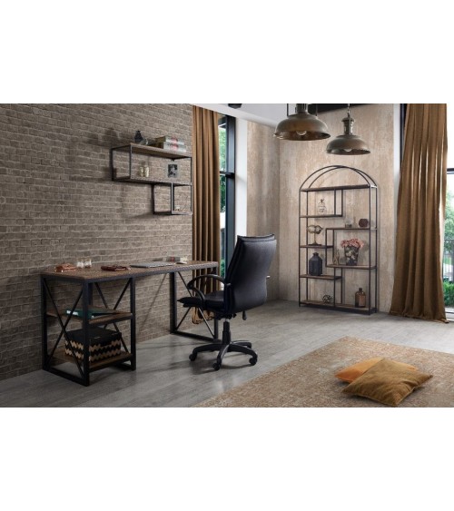 Bibliothèque REX 100 cm noyer et métal noir