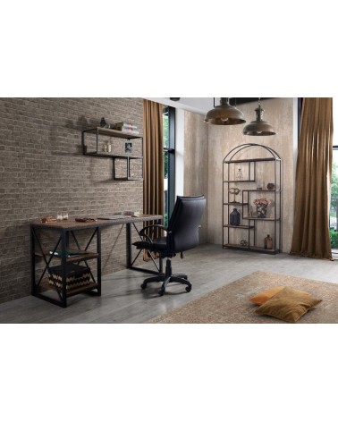 Bibliothèque REX 100 cm noyer et métal noir