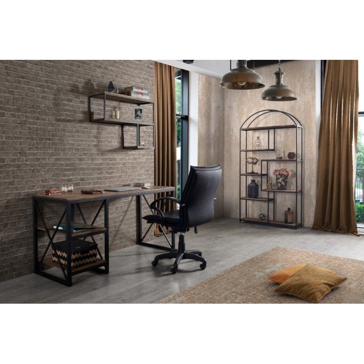 Bibliothèque REX 100 cm noyer et métal noir