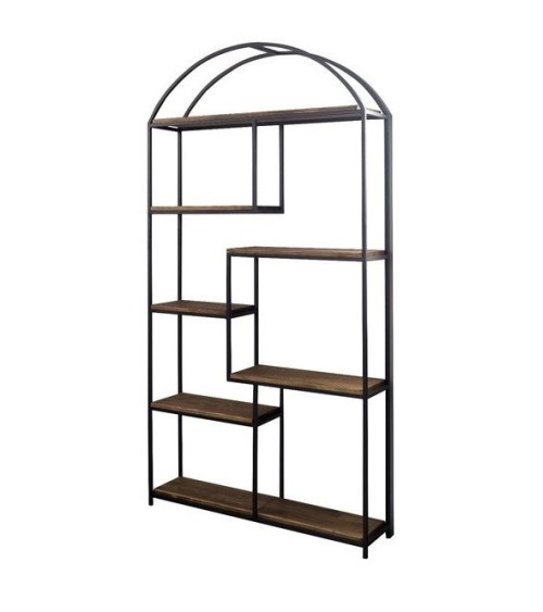 Bibliothèque REX 100 cm noyer et métal noir