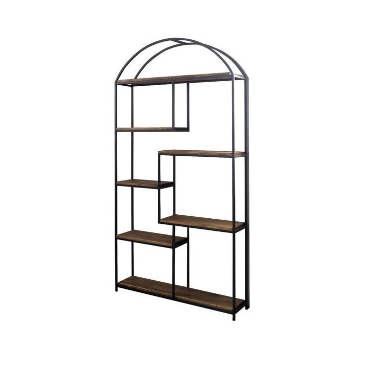 Bibliothèque REX 100 cm noyer et métal noir