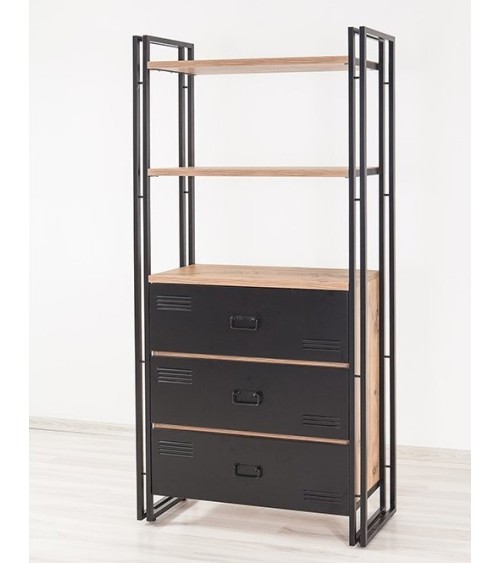 Bibliothèque COSMO CORTEX 90 cm bois et métal noir