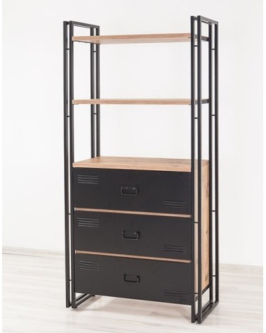 Bibliothèque COSMO CORTEX 90 cm bois et métal noir