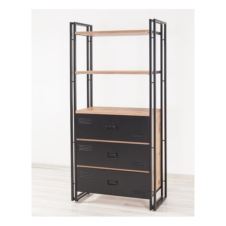 Bibliothèque COSMO CORTEX 90 cm bois et métal noir