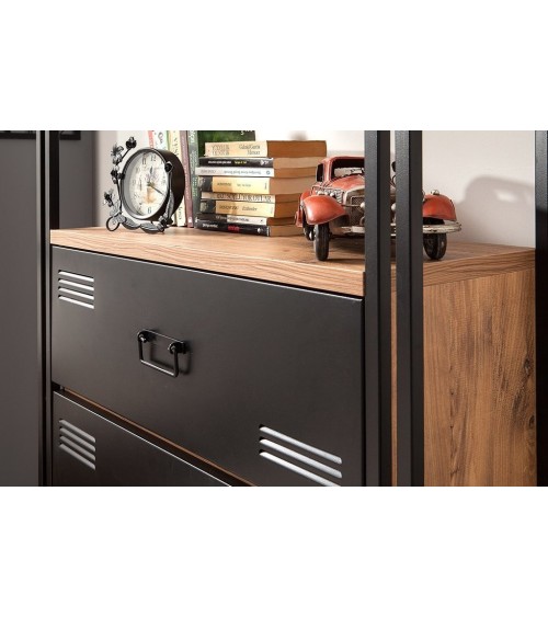 Bibliothèque COSMO CORTEX 90 cm bois et métal noir