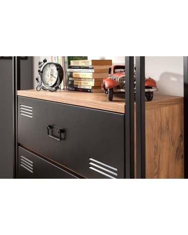 Bibliothèque COSMO CORTEX 90 cm bois et métal noir