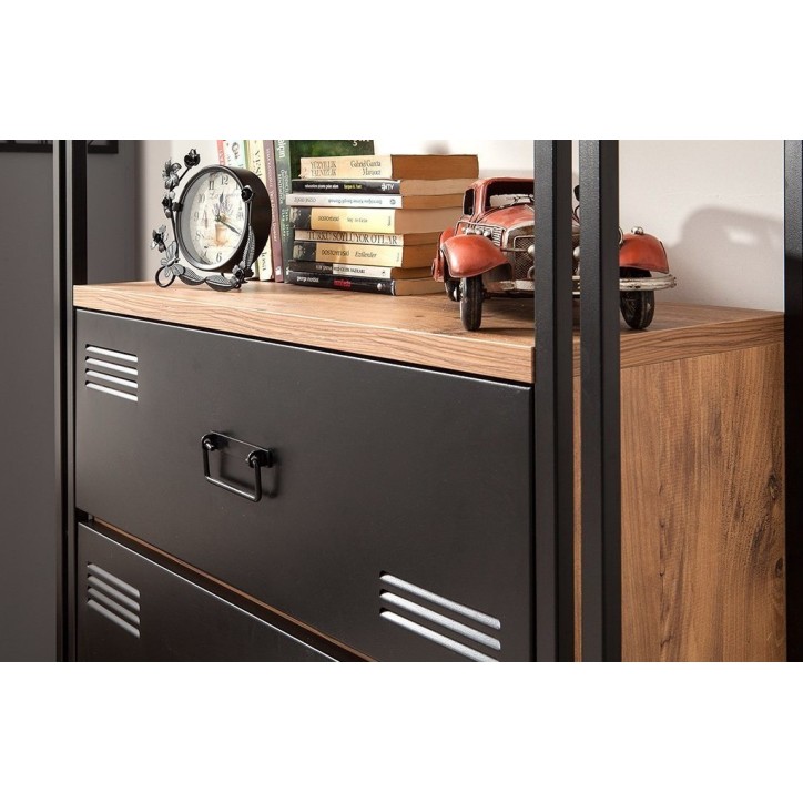 Bibliothèque COSMO CORTEX 90 cm bois et métal noir