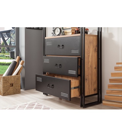 Bibliothèque COSMO CORTEX 90 cm bois et métal noir