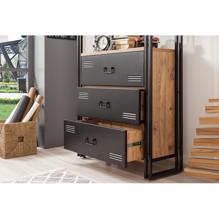 Bibliothèque COSMO CORTEX 90 cm bois et métal noir