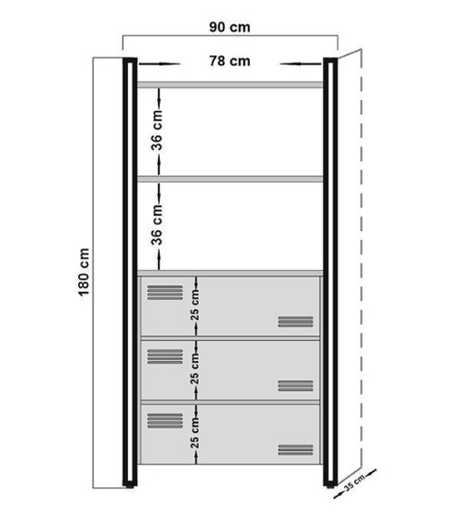Bibliothèque COSMO CORTEX 90 cm bois et métal noir