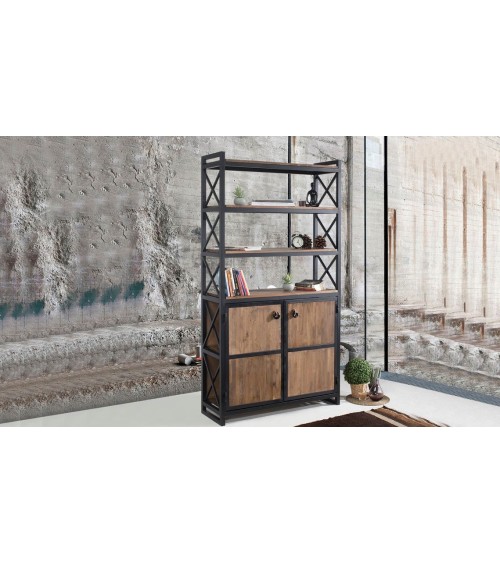 Bibliothèque AGENA 106 cm bois et métal noir