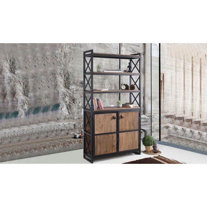 Bibliothèque AGENA 106 cm bois et métal noir