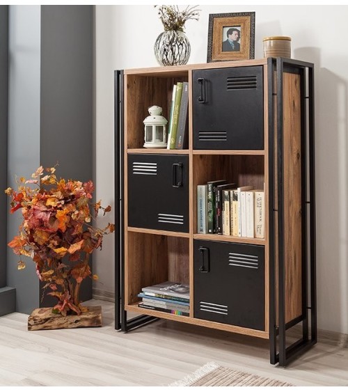 Bibliothèque COSMO NEVA 89 cm bois et métal noir