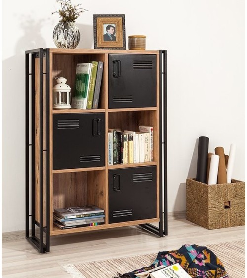 Bibliothèque COSMO NEVA 89 cm bois et métal noir