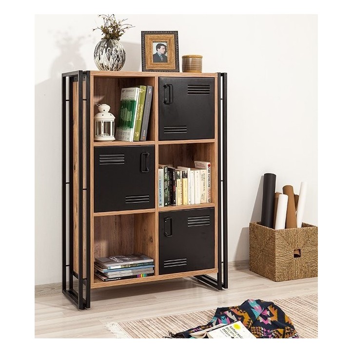 Bibliothèque COSMO NEVA 89 cm bois et métal noir