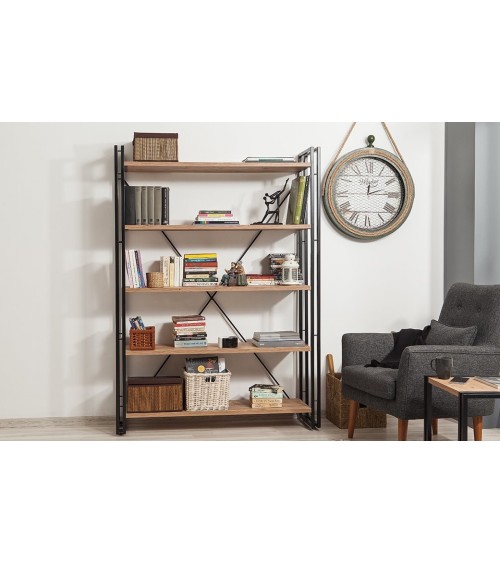 Bibliothèque 130 cm et table d'appoint 50 cm FIX bois et métal noir