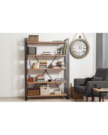 Bibliothèque 130 cm et table d'appoint 50 cm FIX bois et métal noir