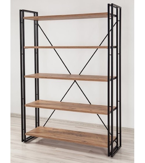 Bibliothèque 130 cm et table d'appoint 50 cm FIX bois et métal noir