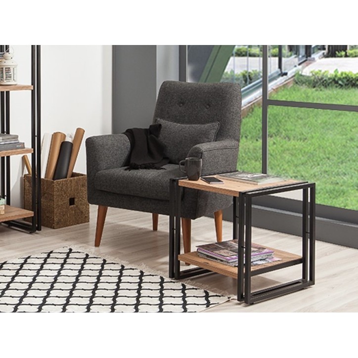 Bibliothèque 130 cm et table d'appoint 50 cm FIX bois et métal noir