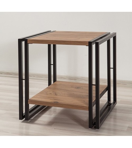 Bibliothèque 130 cm et table d'appoint 50 cm FIX bois et métal noir