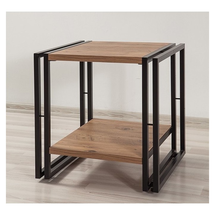 Bibliothèque 130 cm et table d'appoint 50 cm FIX bois et métal noir