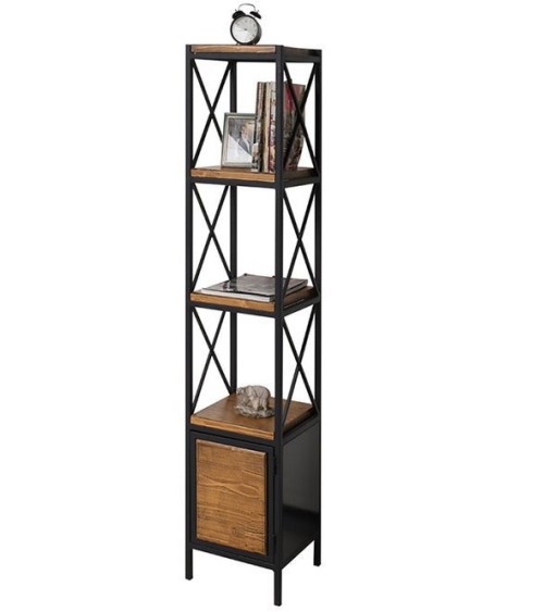 Bibliothèque TESLI  bois et métal noir 34 cm