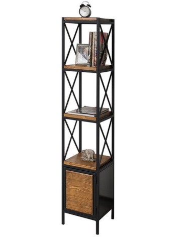 Bibliothèque TESLI  bois et métal noir 34 cm