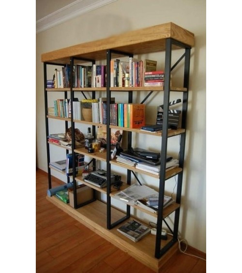 Bibliothèque CROSS 180 CM bois et métal noir