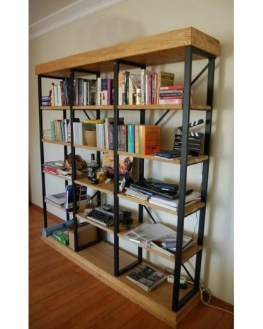 Bibliothèque CROSS 180 CM bois et métal noir