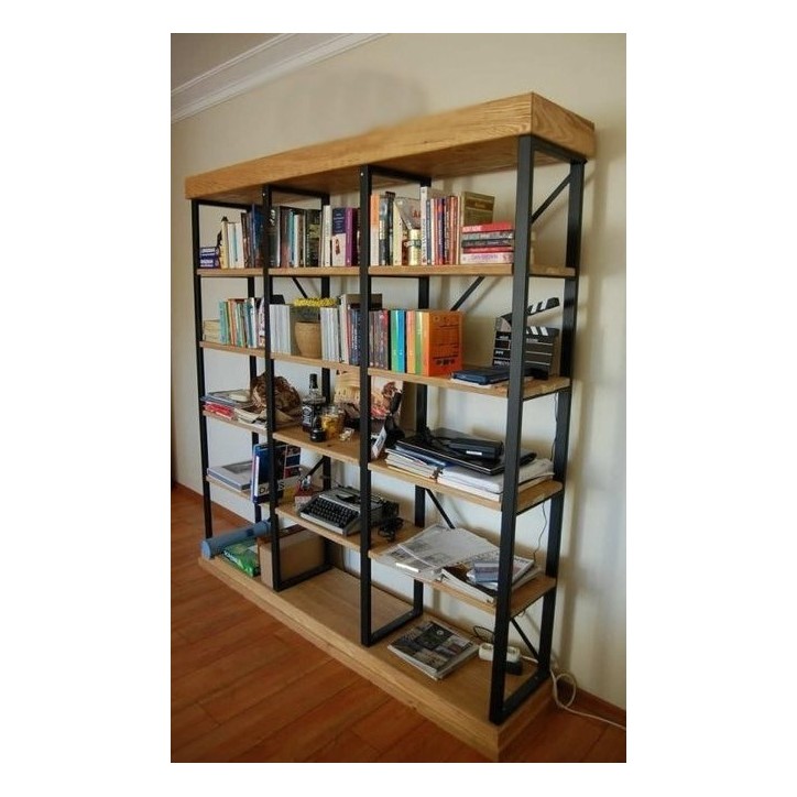 Bibliothèque CROSS 180 CM bois et métal noir