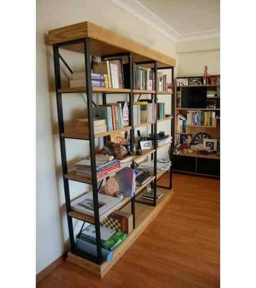 Bibliothèque CROSS 180 CM bois et métal noir