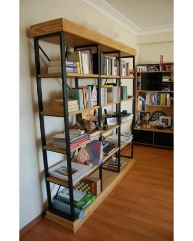 Bibliothèque CROSS 180 CM bois et métal noir