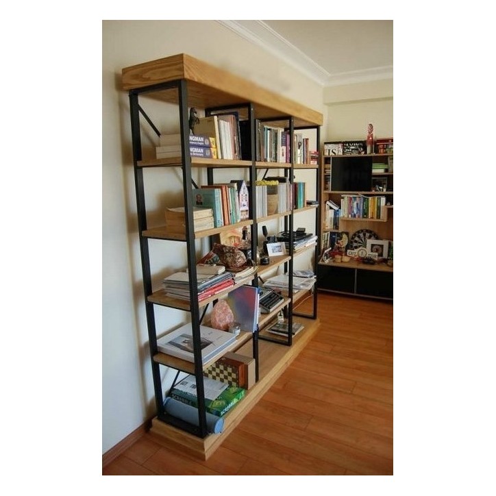 Bibliothèque CROSS 180 CM bois et métal noir