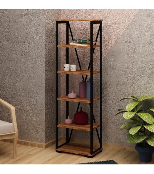 Bibliothèque PRIMON noyer et métal 51 cm