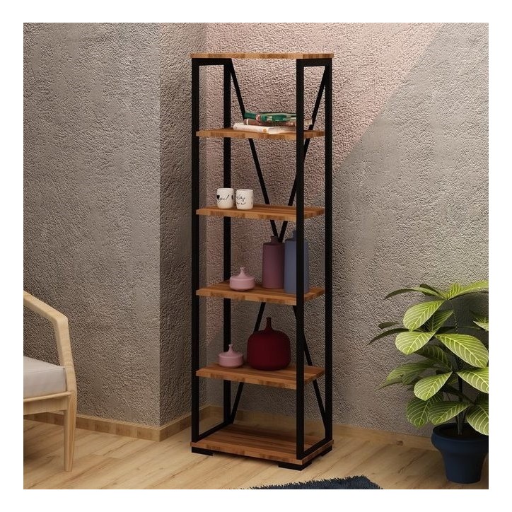 Bibliothèque PRIMON noyer et métal 51 cm