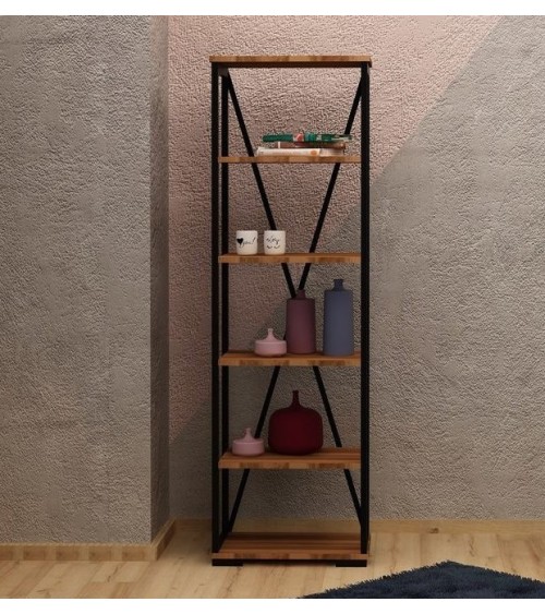 Bibliothèque PRIMON noyer et métal 51 cm