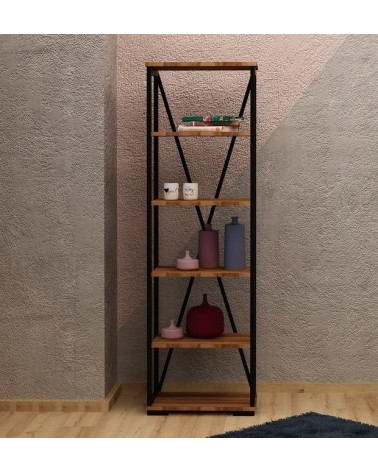 Bibliothèque PRIMON noyer et métal 51 cm