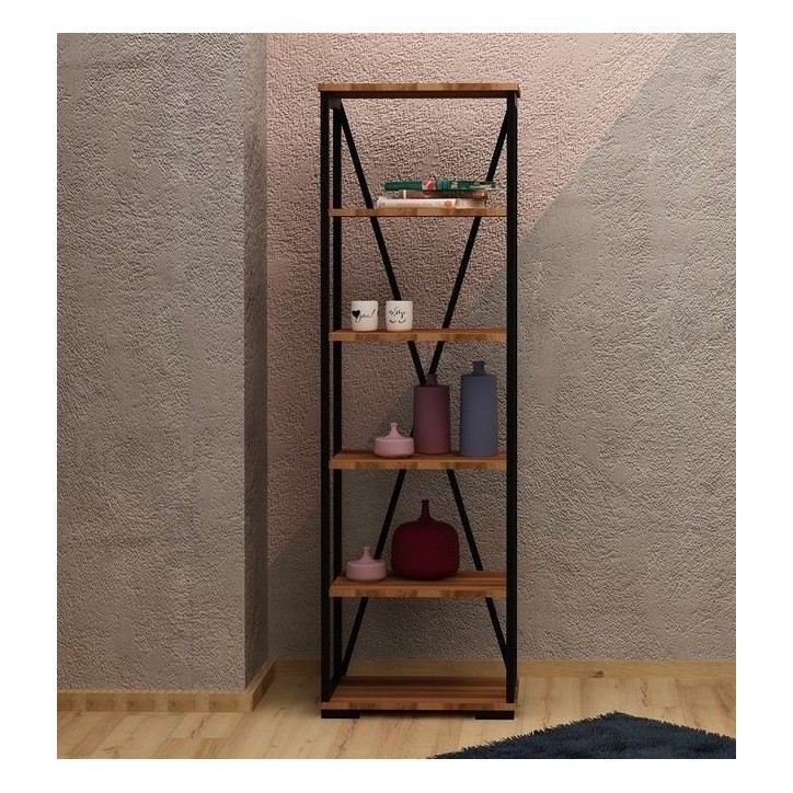 Bibliothèque PRIMON noyer et métal 51 cm