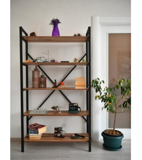 Bibliothèque PRADO 180 CM bois et metal noir